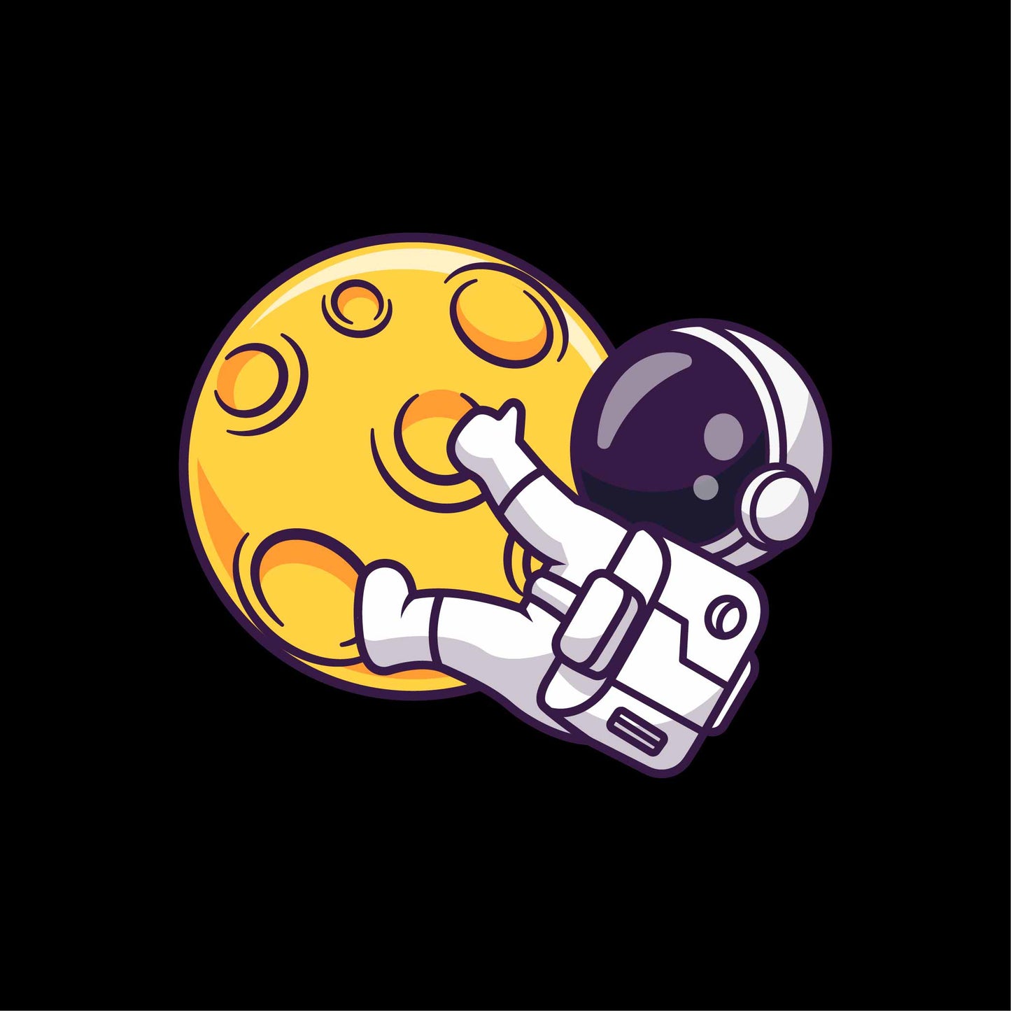 Cute astronaut hanging on moon (Black)