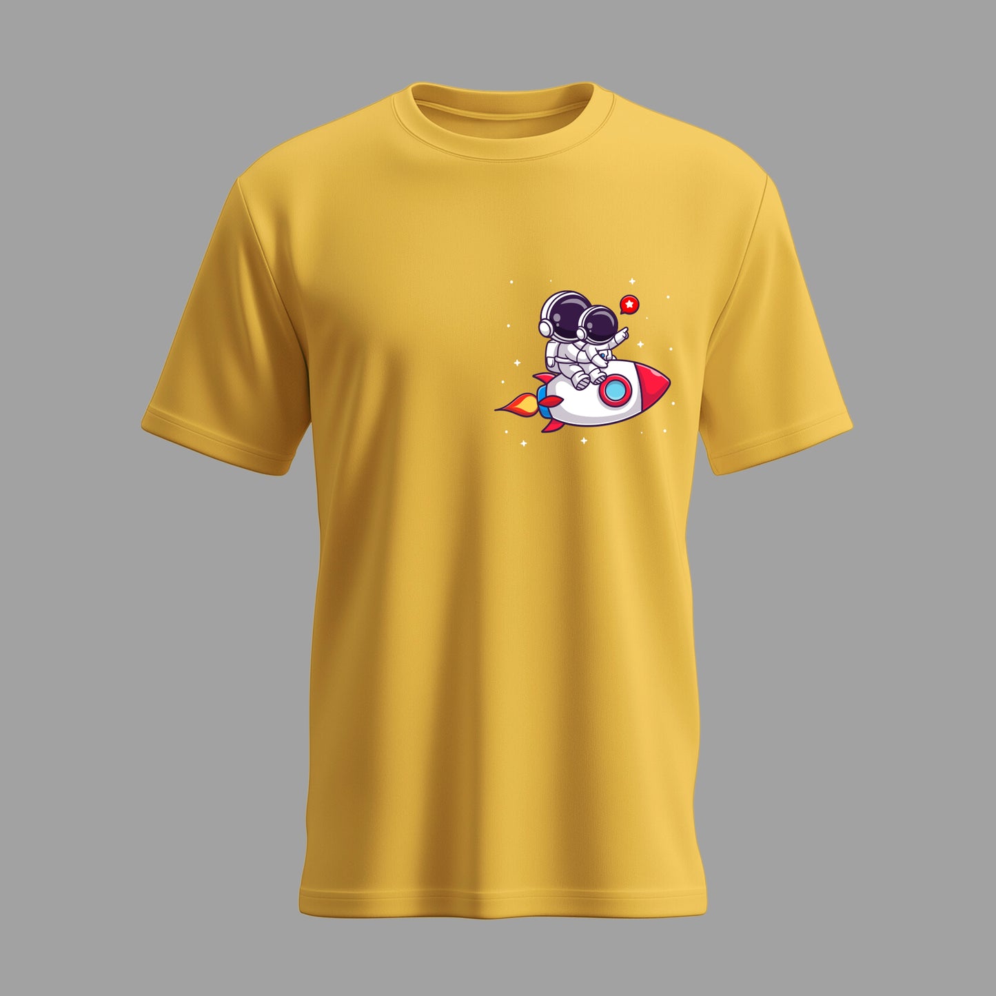 Cute astronaut riding rocket with baby astronaut (Yellow)