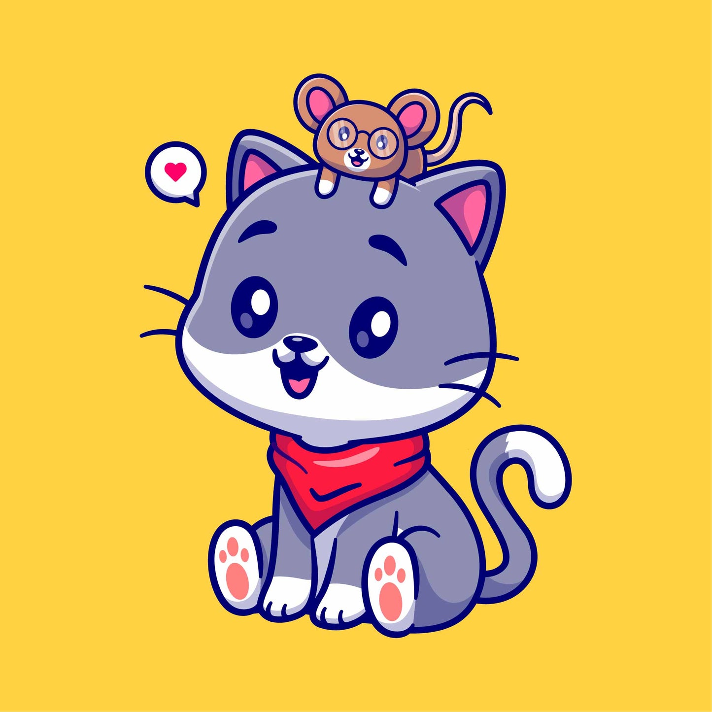 Cute cat playing with mouse cartoon (Yellow)