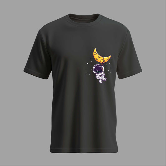 Cute Astronaut Hanging On Moon With Rope (black)