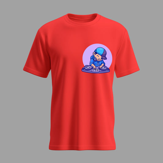 Cute dj playing music (Red)